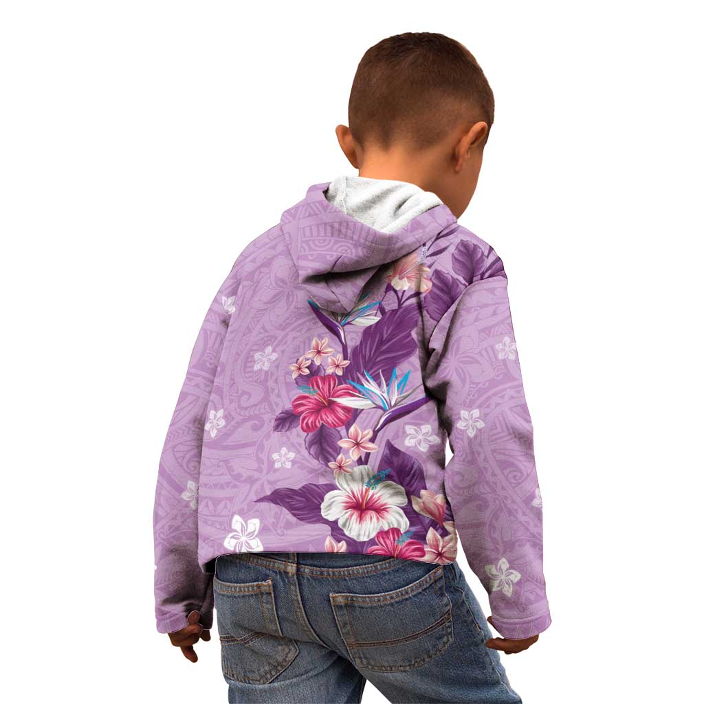 Hawaii Tropical Flowers Kid Hoodie Polynesian Tattoo Lavender LT05 - Polynesian Pride
