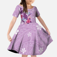 Hawaii Tropical Flowers Kid Short Sleeve Dress Polynesian Tattoo Lavender LT05 KID Lavender - Polynesian Pride