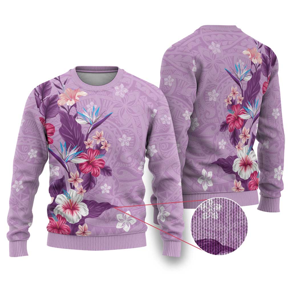 Hawaii Tropical Flowers Ugly Christmas Sweater Polynesian Tattoo Lavender LT05 Lavender - Polynesian Pride