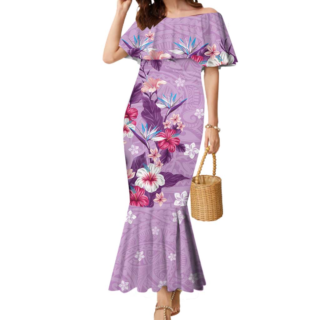 Hawaii Tropical Flowers Mermaid Dress Polynesian Tattoo Lavender LT05 Women Lavender - Polynesian Pride