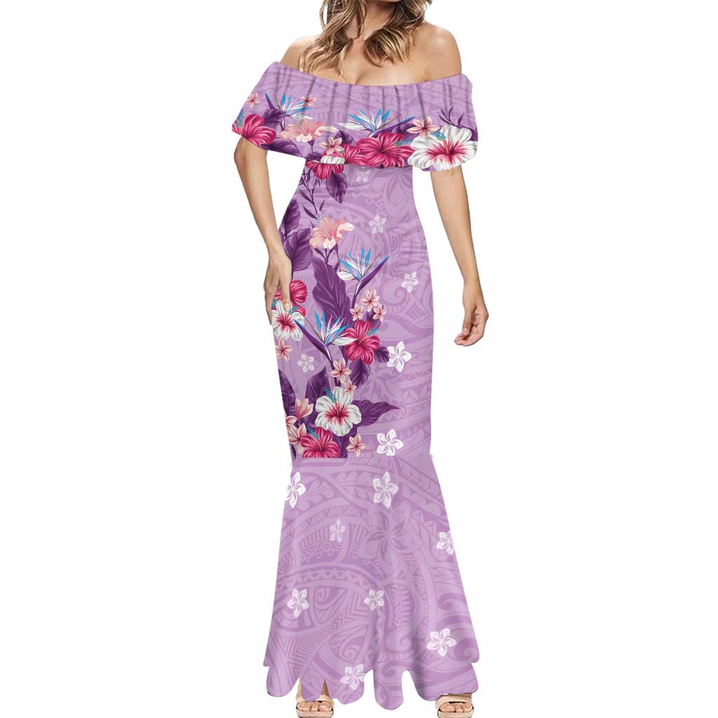 Hawaii Tropical Flowers Mermaid Dress Polynesian Tattoo Lavender LT05 - Polynesian Pride