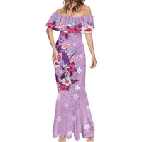 Hawaii Tropical Flowers Mermaid Dress Polynesian Tattoo Lavender LT05 - Polynesian Pride
