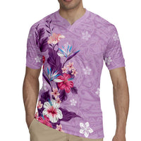 Hawaii Tropical Flowers Rugby Jersey Polynesian Tattoo Lavender LT05 - Polynesian Pride