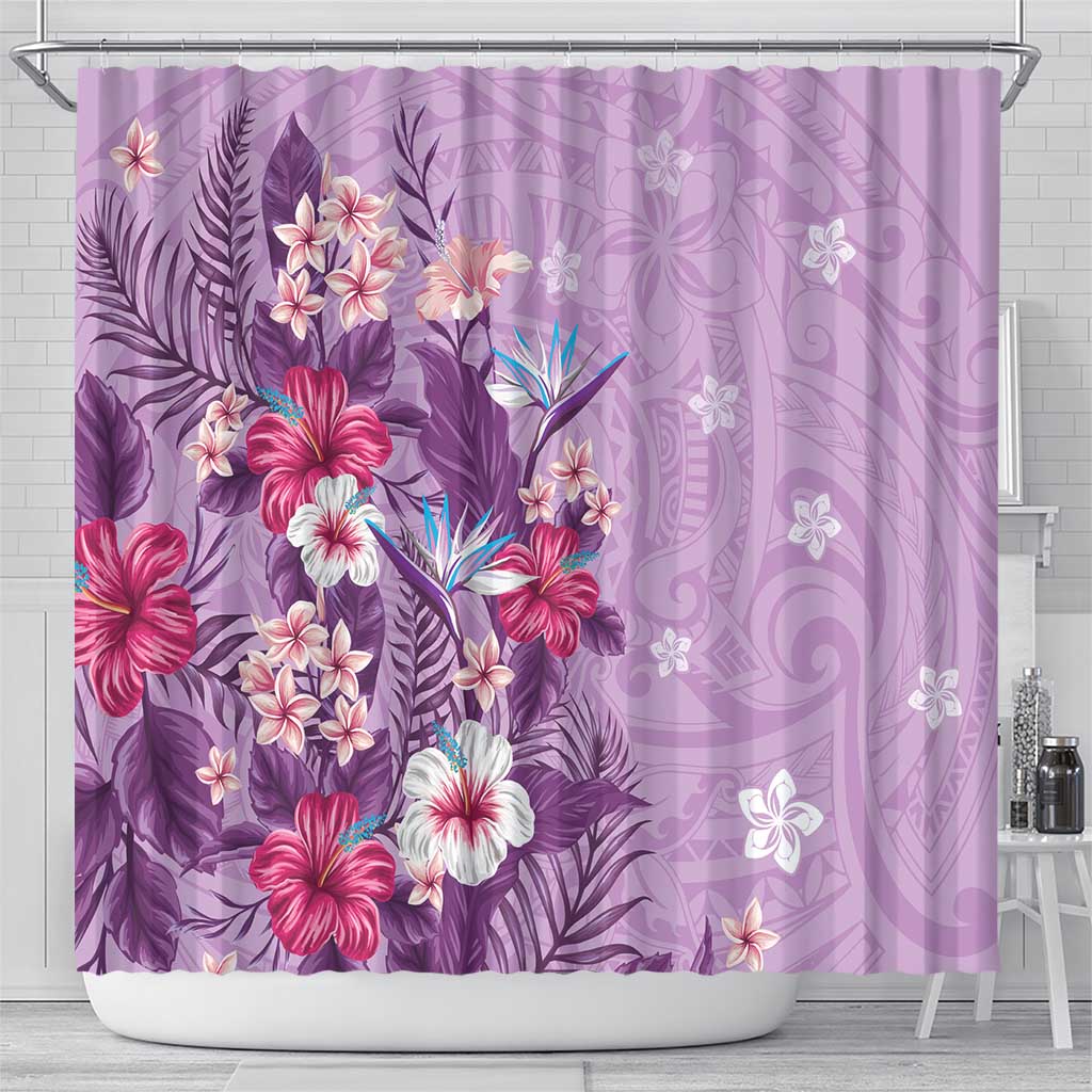 Hawaii Tropical Flowers Shower Curtain Polynesian Tattoo Lavender LT05 - Polynesian Pride