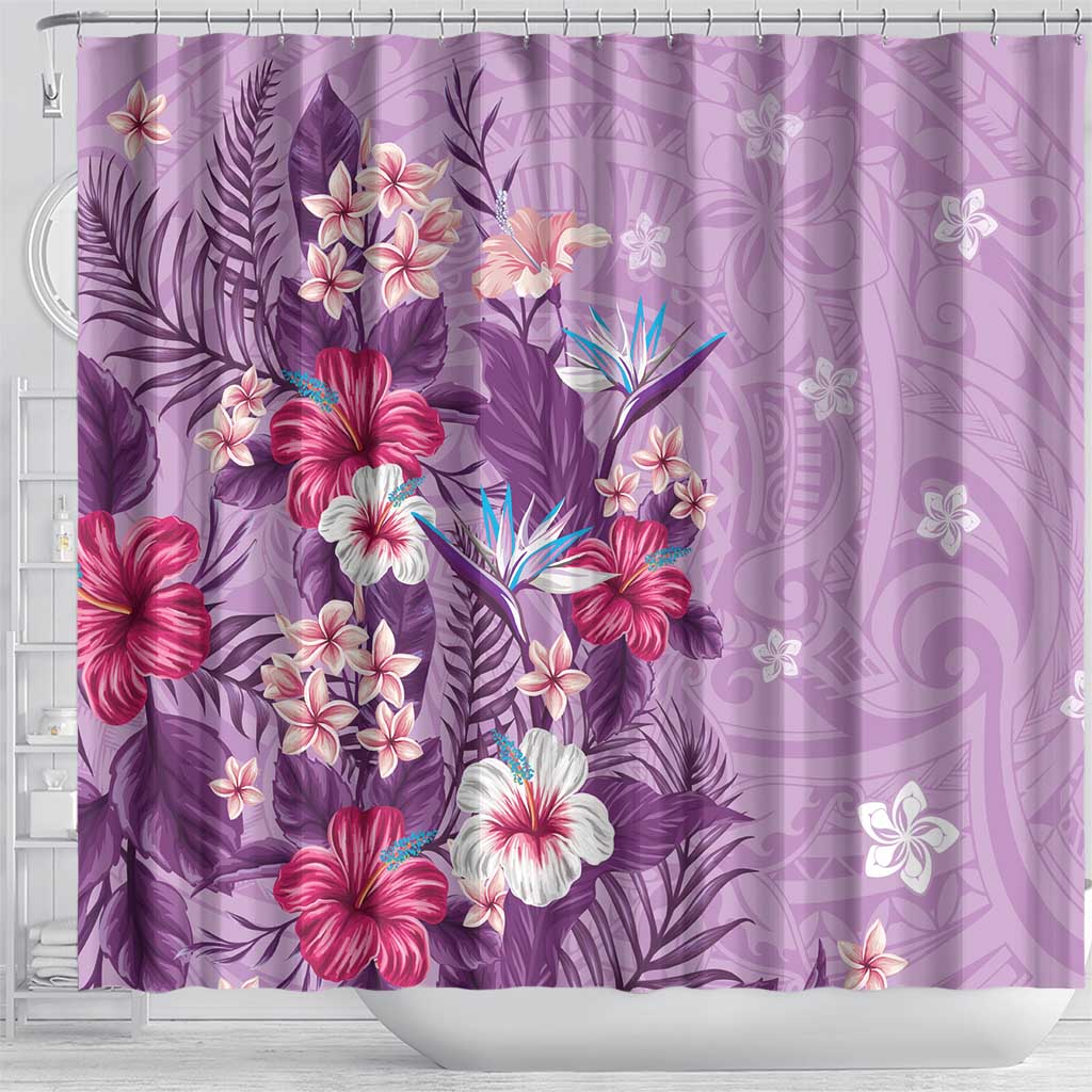 Hawaii Tropical Flowers Shower Curtain Polynesian Tattoo Lavender LT05 - Polynesian Pride