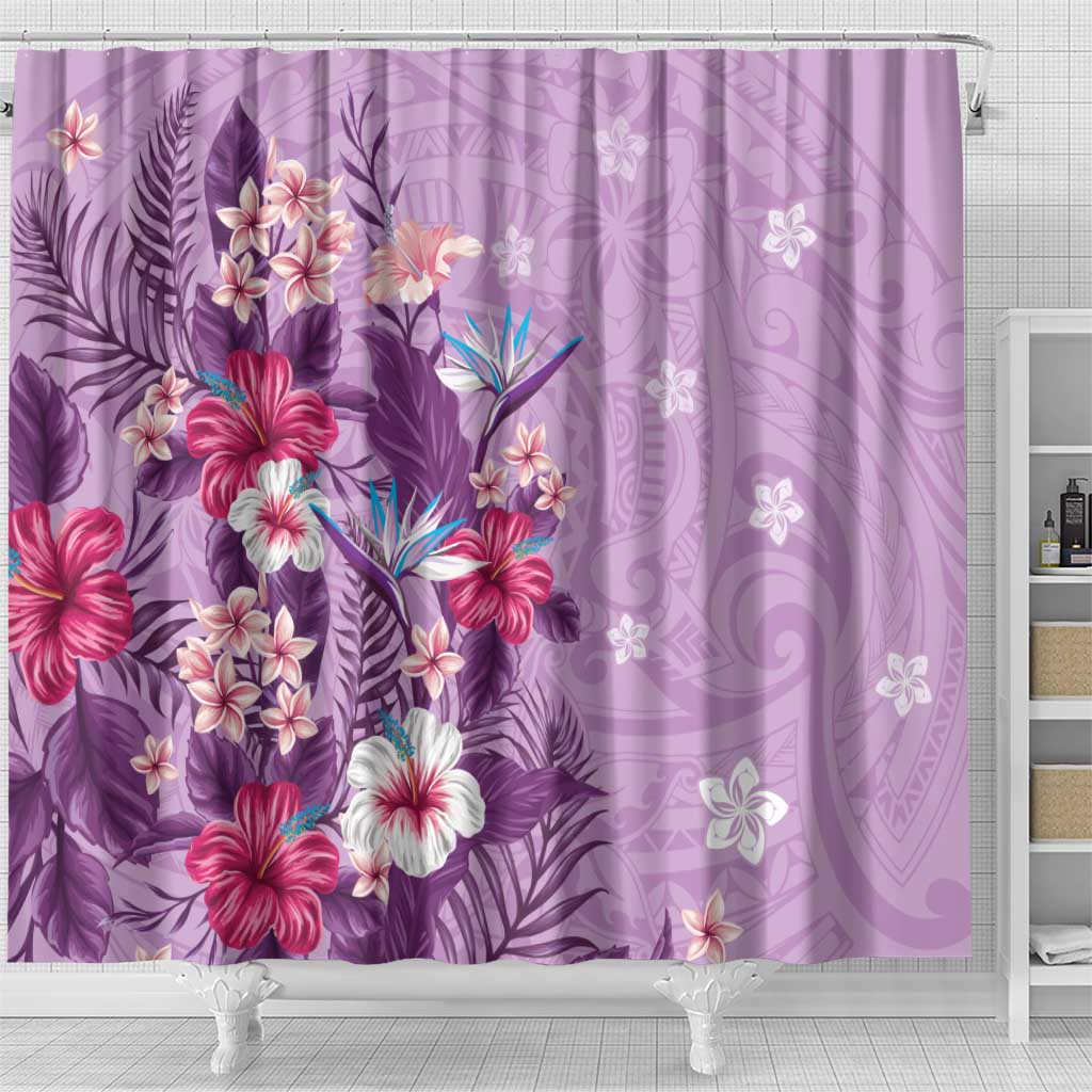 Hawaii Tropical Flowers Shower Curtain Polynesian Tattoo Lavender LT05 - Polynesian Pride