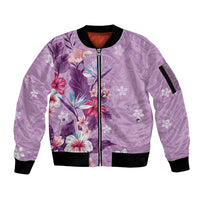 Hawaii Tropical Flowers Sleeve Zip Bomber Jacket Polynesian Tattoo Lavender LT05 Unisex Lavender - Polynesian Pride
