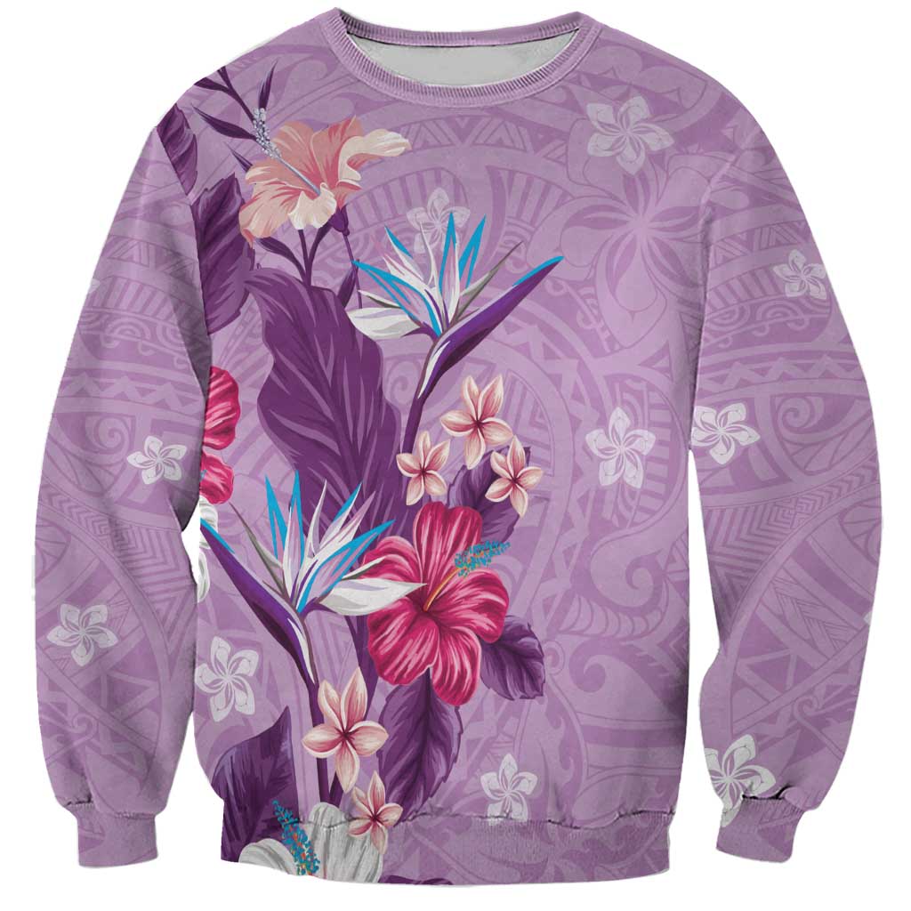 Hawaii Tropical Flowers Sweatshirt Polynesian Tattoo Lavender LT05 Unisex Lavender - Polynesian Pride