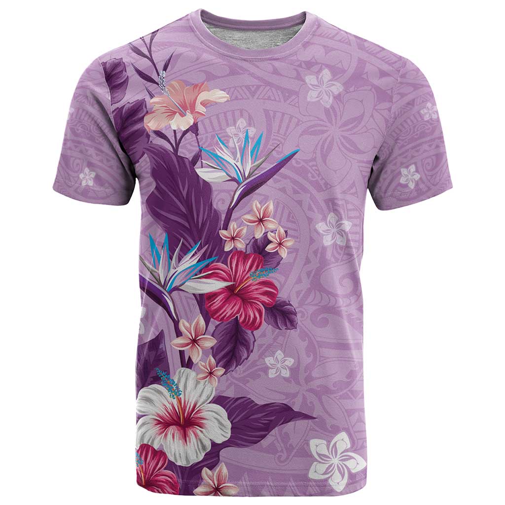 Hawaii Tropical Flowers T Shirt Polynesian Tattoo Lavender LT05 Lavender - Polynesian Pride