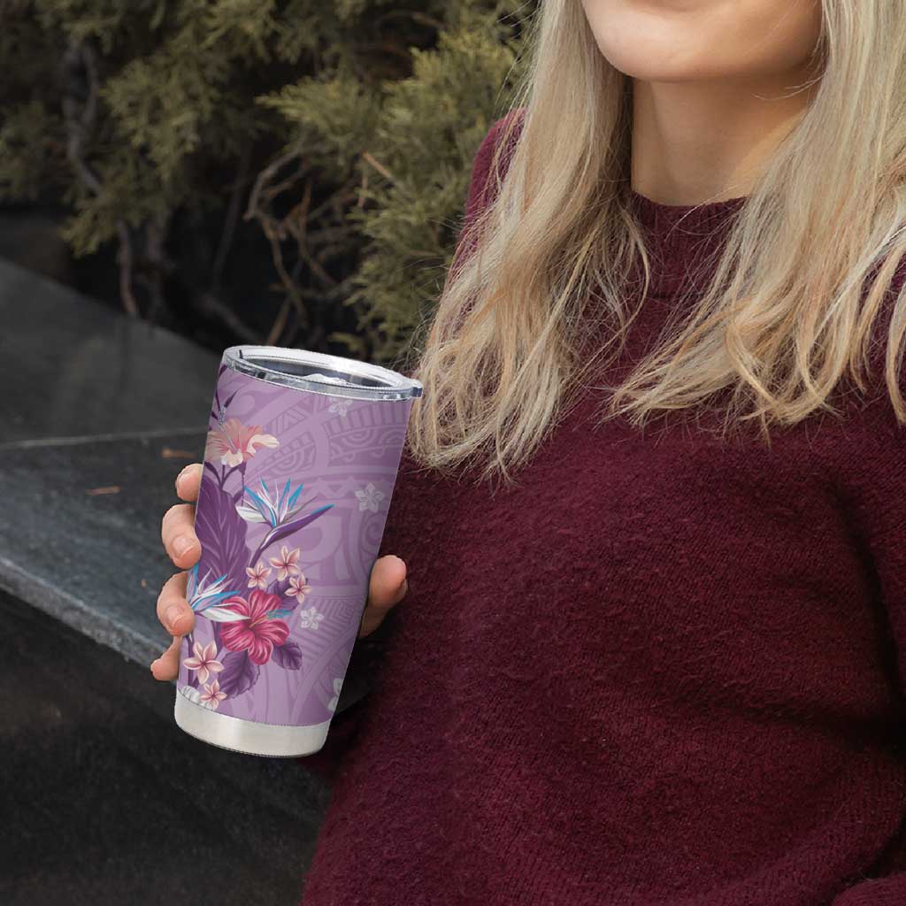 Hawaii Tropical Flowers Tumbler Cup Polynesian Tattoo Lavender LT05 - Polynesian Pride