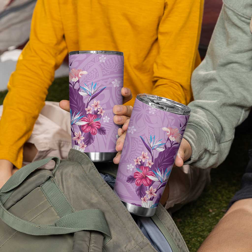 Hawaii Tropical Flowers Tumbler Cup Polynesian Tattoo Lavender LT05 - Polynesian Pride