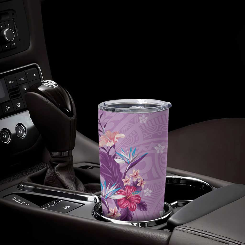 Hawaii Tropical Flowers Tumbler Cup Polynesian Tattoo Lavender LT05 - Polynesian Pride