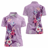 Hawaii Tropical Flowers Women Polo Shirt Polynesian Tattoo Lavender LT05 - Polynesian Pride
