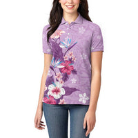 Hawaii Tropical Flowers Women Polo Shirt Polynesian Tattoo Lavender LT05 - Polynesian Pride
