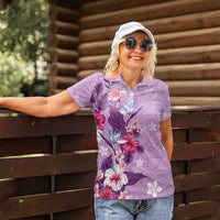 Hawaii Tropical Flowers Women Polo Shirt Polynesian Tattoo Lavender LT05 - Polynesian Pride