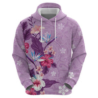 Hawaii Tropical Flowers Zip Hoodie Polynesian Tattoo Lavender LT05 - Polynesian Pride
