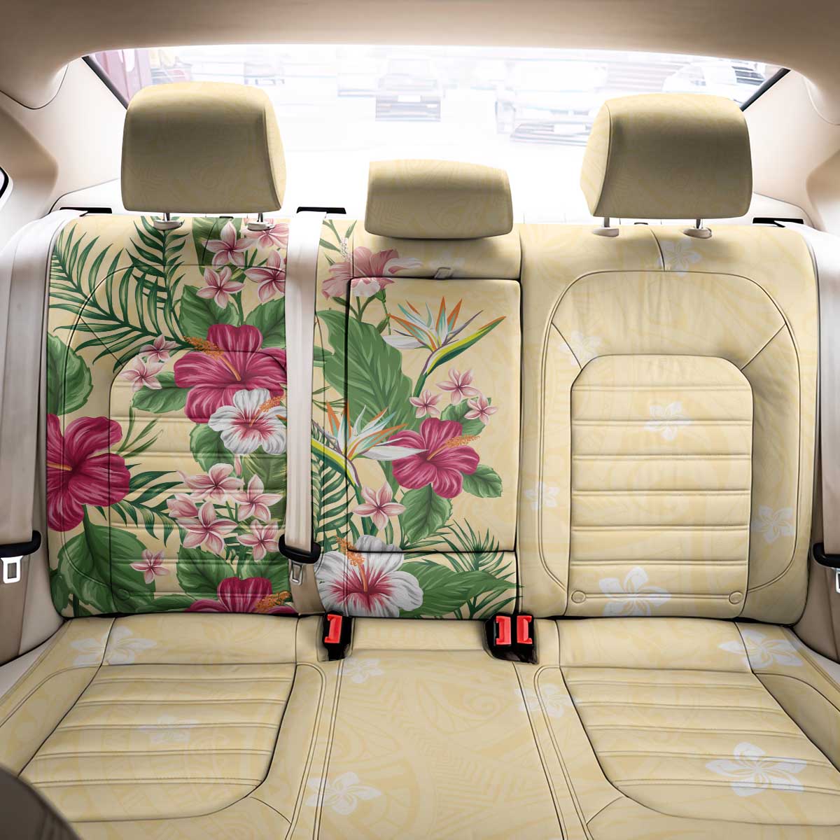 Hawaii Tropical Flowers Back Car Seat Cover Polynesian Tattoo Buttermilk LT05 - Polynesian Pride