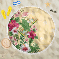Hawaii Tropical Flowers Beach Blanket Polynesian Tattoo Buttermilk LT05 One Size 150cm Beige - Polynesian Pride