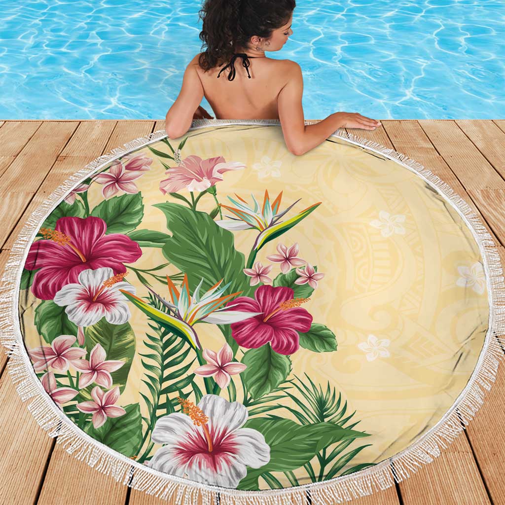 Hawaii Tropical Flowers Beach Blanket Polynesian Tattoo Buttermilk LT05 - Polynesian Pride