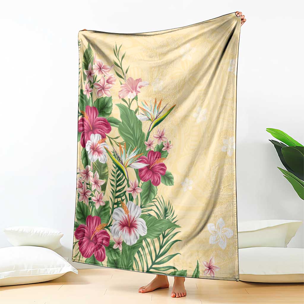 Hawaii Tropical Flowers Blanket Polynesian Tattoo Buttermilk LT05 - Polynesian Pride