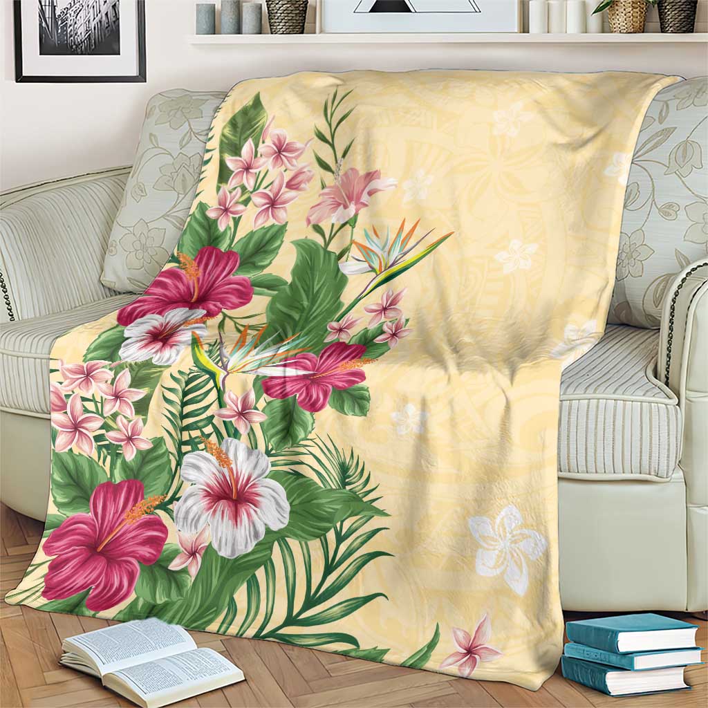 Hawaii Tropical Flowers Blanket Polynesian Tattoo Buttermilk LT05 - Polynesian Pride