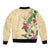 Hawaii Tropical Flowers Bomber Jacket Polynesian Tattoo Buttermilk