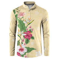 Hawaii Tropical Flowers Button Sweatshirt Polynesian Tattoo Buttermilk LT05 Beige - Polynesian Pride