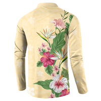 Hawaii Tropical Flowers Button Sweatshirt Polynesian Tattoo Buttermilk LT05 - Polynesian Pride