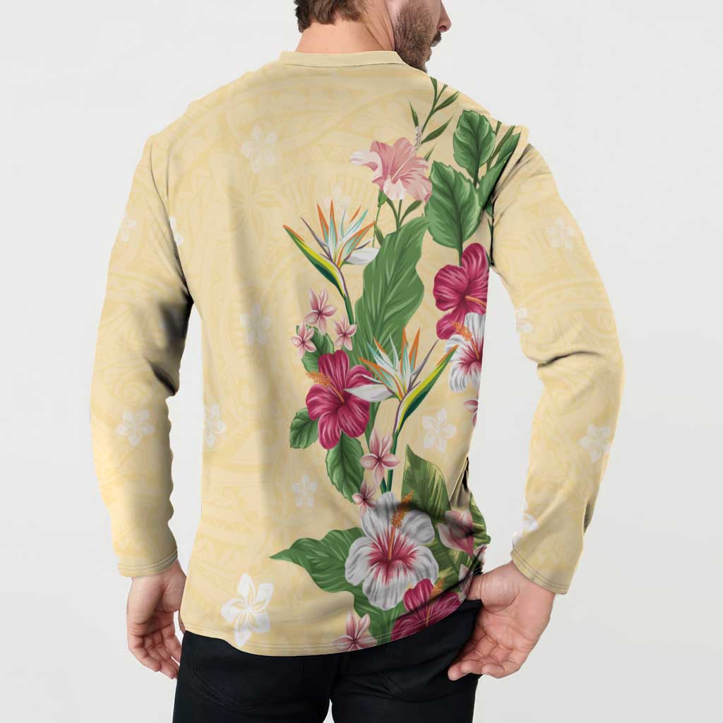 Hawaii Tropical Flowers Button Sweatshirt Polynesian Tattoo Buttermilk LT05 - Polynesian Pride