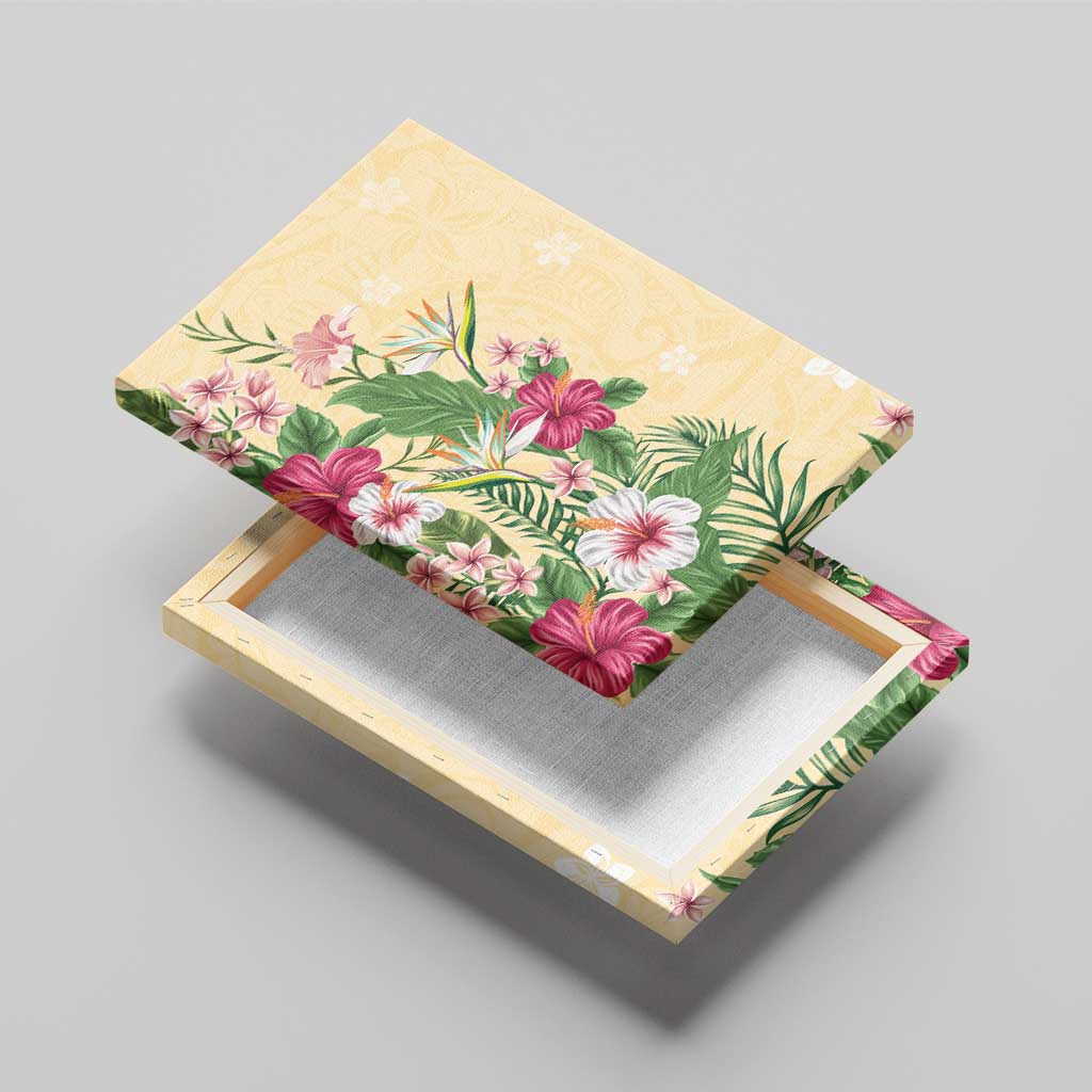 Hawaii Tropical Flowers Canvas Wall Art Polynesian Tattoo Buttermilk LT05 - Polynesian Pride