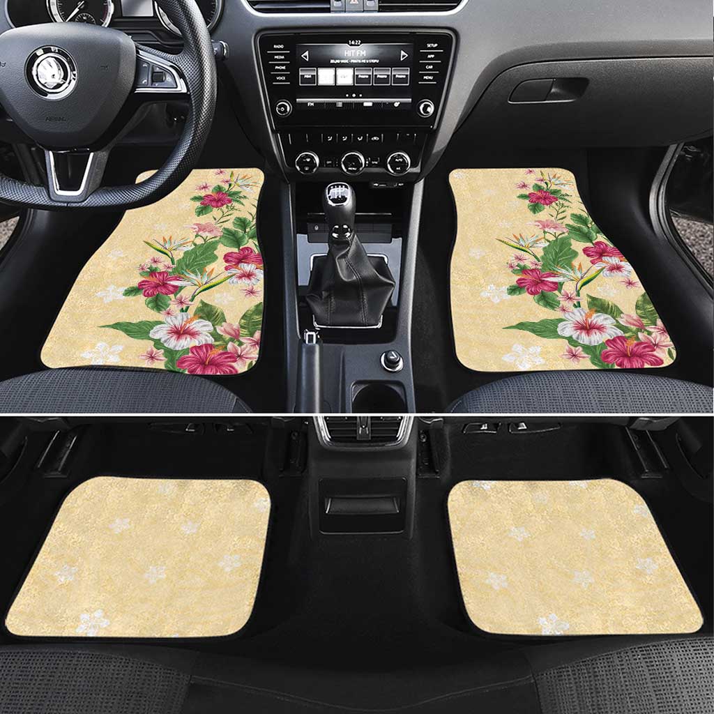Hawaii Tropical Flowers Car Mats Polynesian Tattoo Buttermilk LT05 Set 4pcs Beige - Polynesian Pride