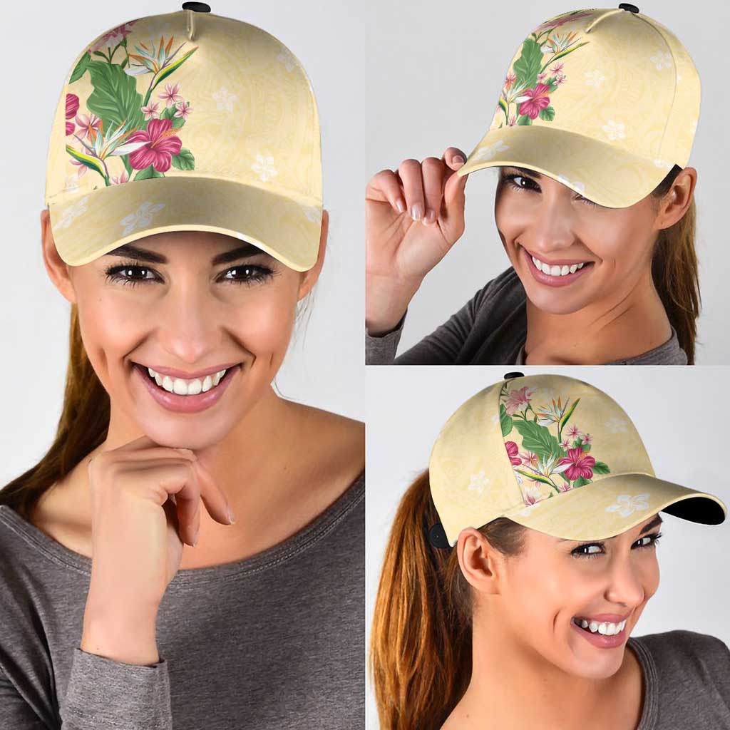 Hawaii Tropical Flowers Classic Cap Polynesian Tattoo Buttermilk LT05 - Polynesian Pride