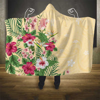 Hawaii Tropical Flowers Hooded Blanket Polynesian Tattoo Buttermilk LT05 - Polynesian Pride