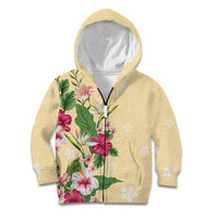 Hawaii Tropical Flowers Kid Hoodie Polynesian Tattoo Buttermilk LT05 Zip Hoodie Beige - Polynesian Pride