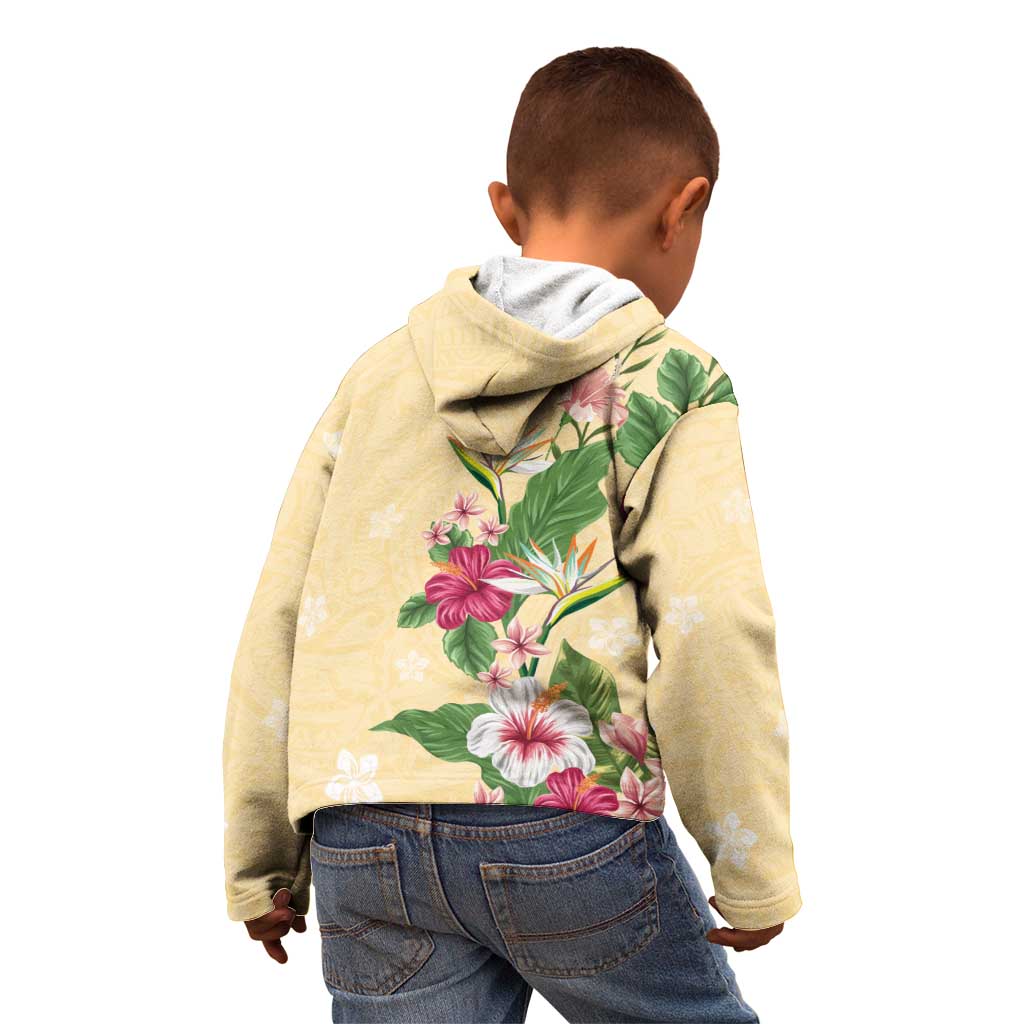 Hawaii Tropical Flowers Kid Hoodie Polynesian Tattoo Buttermilk LT05 - Polynesian Pride