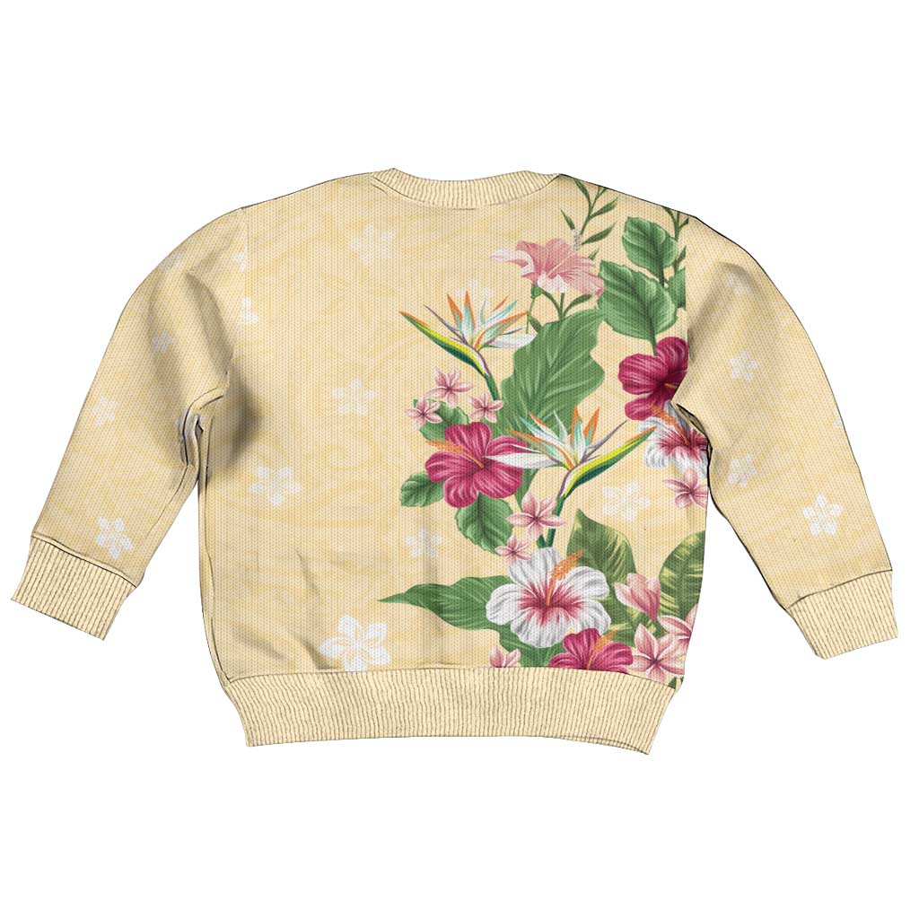 Hawaii Tropical Flowers Kid Ugly Christmas Sweater Polynesian Tattoo Buttermilk LT05 - Polynesian Pride