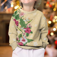 Hawaii Tropical Flowers Kid Ugly Christmas Sweater Polynesian Tattoo Buttermilk LT05 - Polynesian Pride