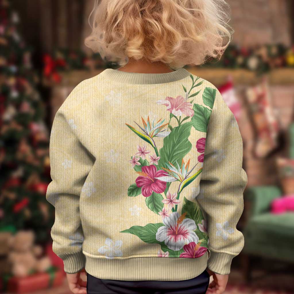 Hawaii Tropical Flowers Kid Ugly Christmas Sweater Polynesian Tattoo Buttermilk LT05 - Polynesian Pride