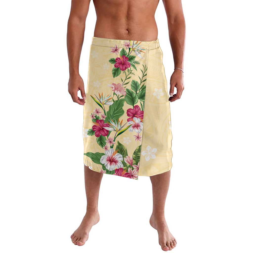 Hawaii Tropical Flowers Lavalava Polynesian Tattoo Buttermilk LT05 Beige - Polynesian Pride