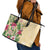 Hawaii Tropical Flowers Leather Tote Bag Polynesian Tattoo Buttermilk