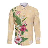 Hawaii Tropical Flowers Long Sleeve Button Shirt Polynesian Tattoo Buttermilk LT05 Unisex Beige - Polynesian Pride