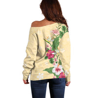 Hawaii Tropical Flowers Off Shoulder Sweater Polynesian Tattoo Buttermilk LT05 - Polynesian Pride