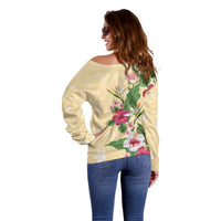Hawaii Tropical Flowers Off Shoulder Sweater Polynesian Tattoo Buttermilk LT05 - Polynesian Pride