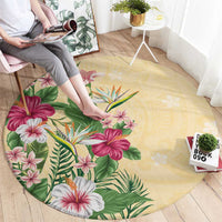 Hawaii Tropical Flowers Round Carpet Polynesian Tattoo Buttermilk LT05 - Polynesian Pride