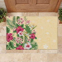 Hawaii Tropical Flowers Rubber Doormat Polynesian Tattoo Buttermilk LT05 Beige - Polynesian Pride