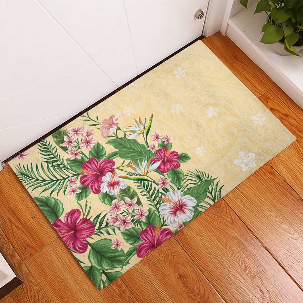 Hawaii Tropical Flowers Rubber Doormat Polynesian Tattoo Buttermilk LT05 - Polynesian Pride