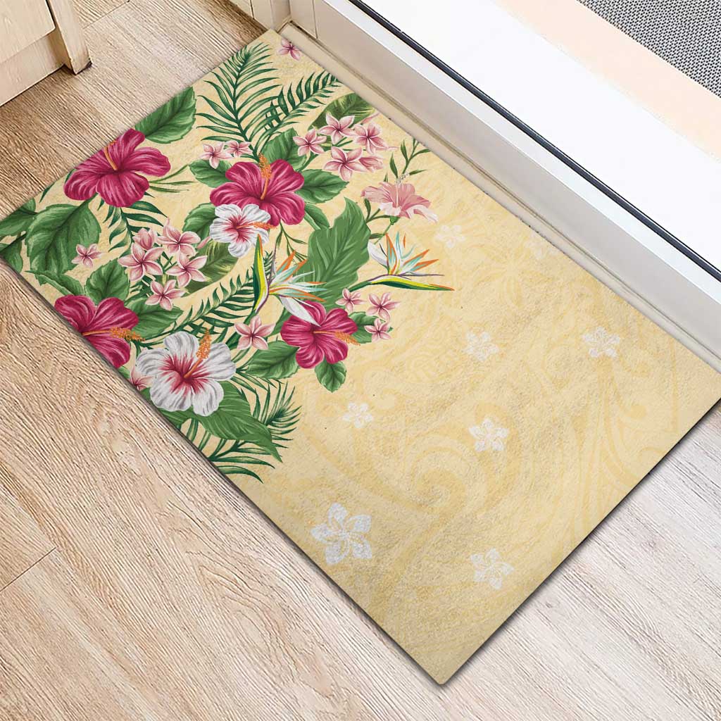 Hawaii Tropical Flowers Rubber Doormat Polynesian Tattoo Buttermilk LT05 - Polynesian Pride