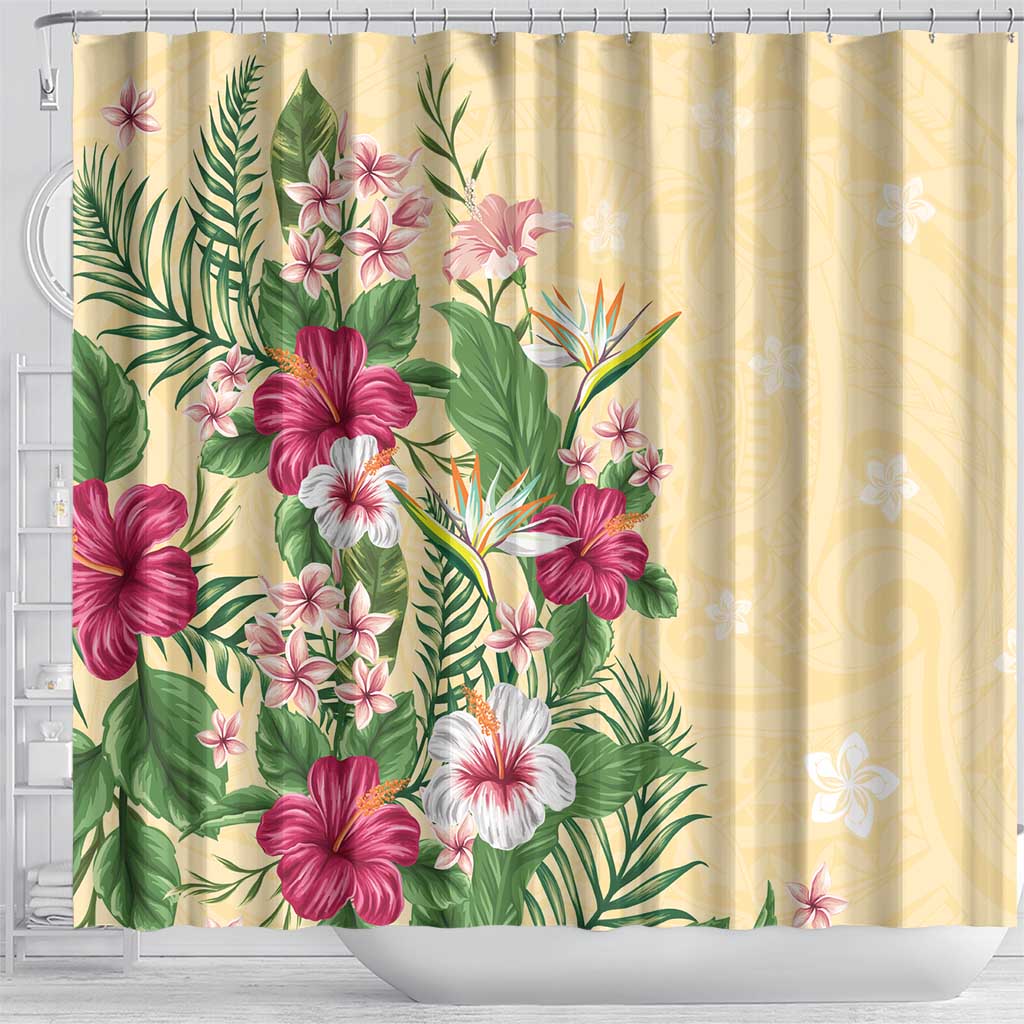Hawaii Tropical Flowers Shower Curtain Polynesian Tattoo Buttermilk LT05 - Polynesian Pride