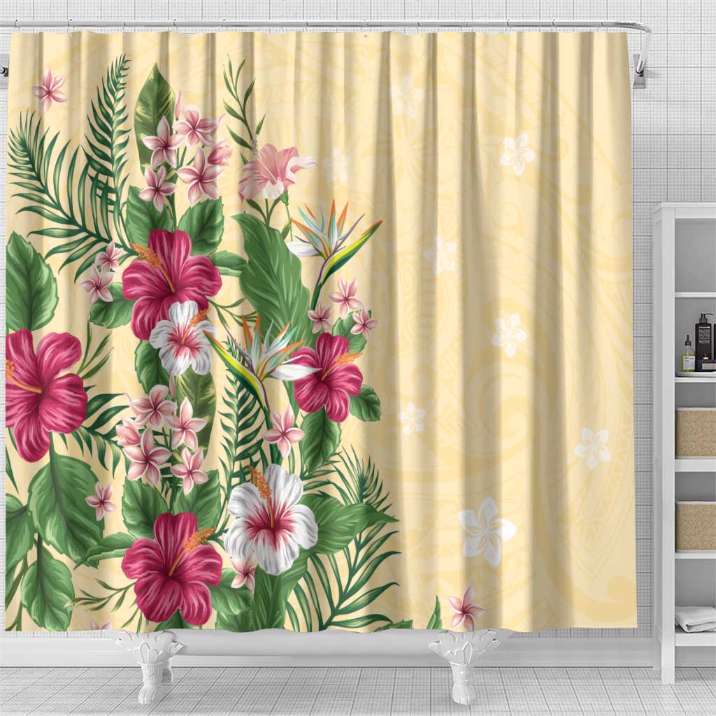 Hawaii Tropical Flowers Shower Curtain Polynesian Tattoo Buttermilk LT05 - Polynesian Pride
