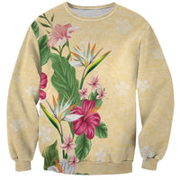 Hawaii Tropical Flowers Sweatshirt Polynesian Tattoo Buttermilk LT05 Unisex Beige - Polynesian Pride